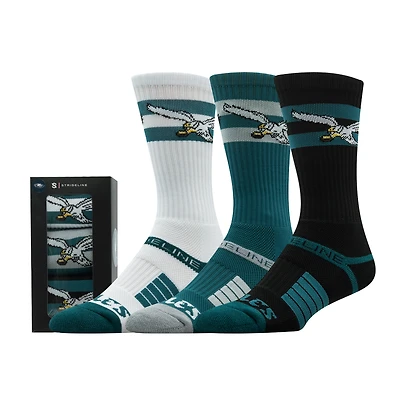Unisex Strideline Philadelphia Eagles Retro Premium 3-Pack Knit Crew Socks Set