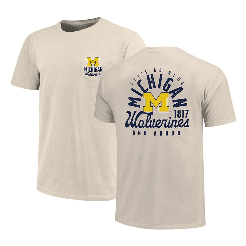 Men's Cream Michigan Wolverines Big & Tall Mascot Overlay Essential Pocket T-Shirt