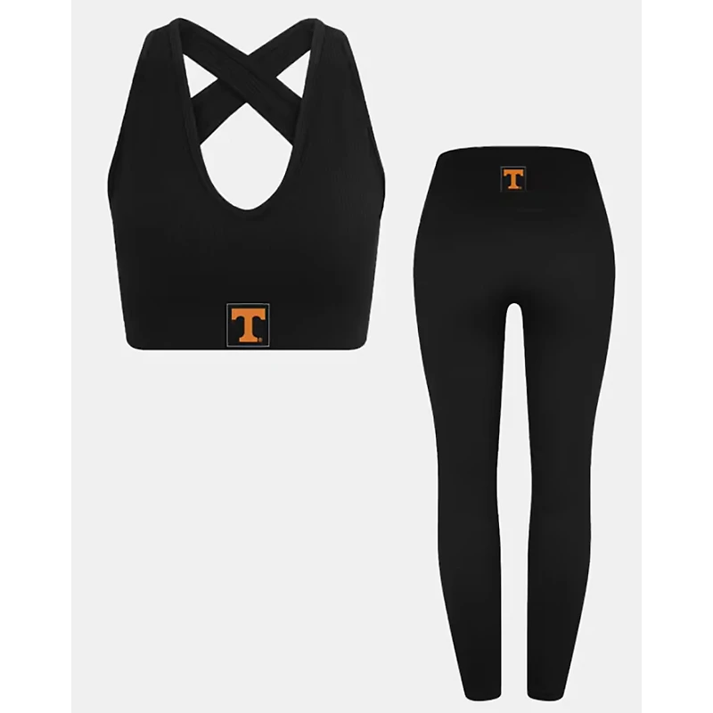 Women's KadyLuxe  Black Tennessee Volunteers Turkish Seamless Sports Bra & Legging Set