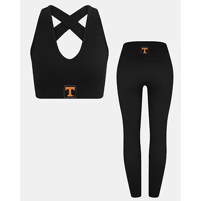 Women's KadyLuxe  Black Tennessee Volunteers Turkish Seamless Sports Bra & Legging Set