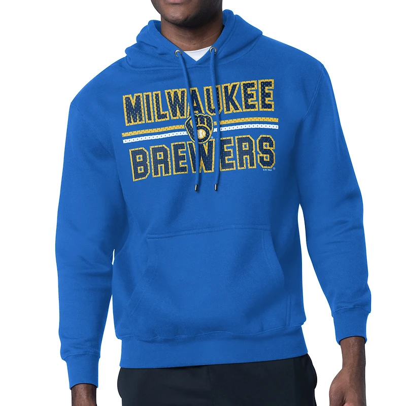 Men's Starter Royal Milwaukee Brewers Team Mesh Print Graphic Pullover Hoodie