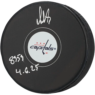 Alexander Ovechkin Washington Capitals Autographed Hockey Puck with "895G 4-6-25" Inscription