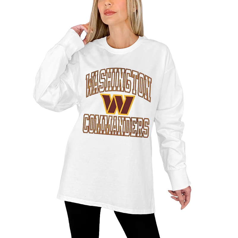 Women's Gameday Couture White Washington Commanders Mind Games Oversized Long Sleeve T-Shirt