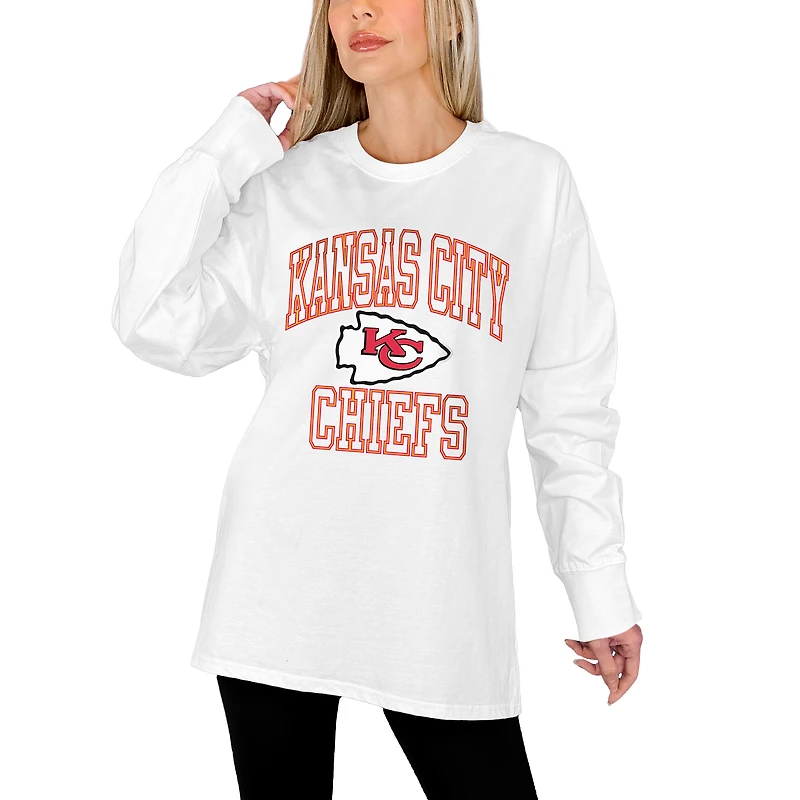 Women's Gameday Couture White Kansas City Chiefs Mind Games Oversized Long Sleeve T-Shirt