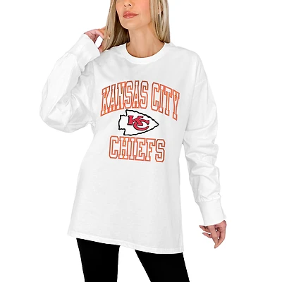 Women's Gameday Couture White Kansas City Chiefs Mind Games Oversized Long Sleeve T-Shirt