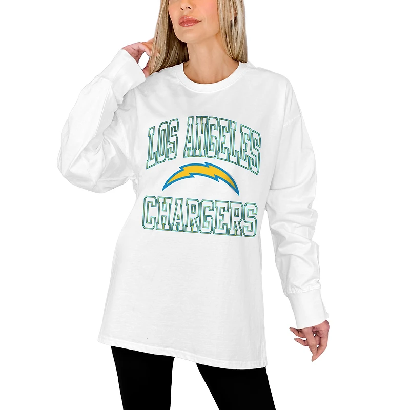 Women's Gameday Couture White Los Angeles Chargers Mind Games Oversized Long Sleeve T-Shirt