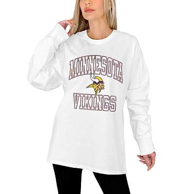 Women's Gameday Couture White Minnesota Vikings Mind Games Oversized Long Sleeve T-Shirt