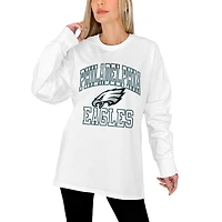 Women's Gameday Couture White Philadelphia Eagles Mind Games Oversized Long Sleeve T-Shirt