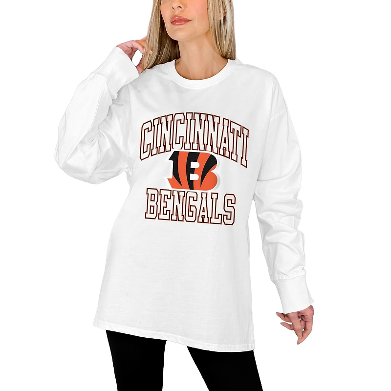 Women's Gameday Couture White Cincinnati Bengals Mind Games Oversized Long Sleeve T-Shirt