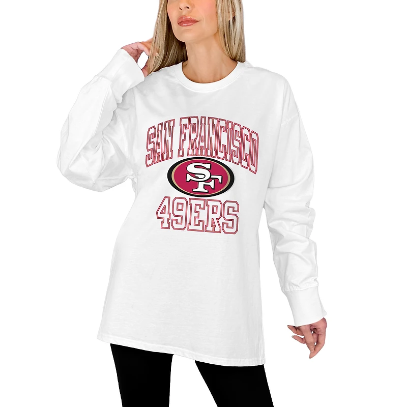 Women's Gameday Couture White San Francisco 49ers Mind Games Oversized Long Sleeve T-Shirt