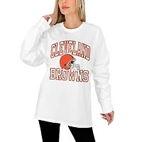 Women's Gameday Couture White Cleveland Browns Mind Games Oversized Long Sleeve T-Shirt