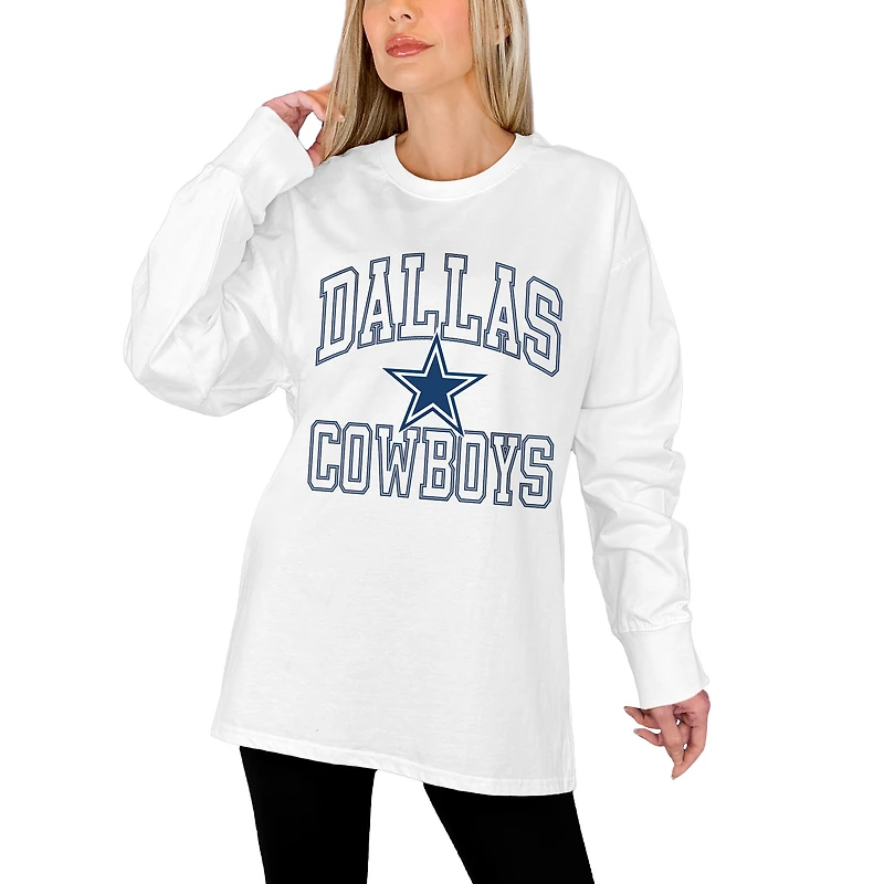 Women's Gameday Couture White Dallas Cowboys Mind Games Oversized Long Sleeve T-Shirt