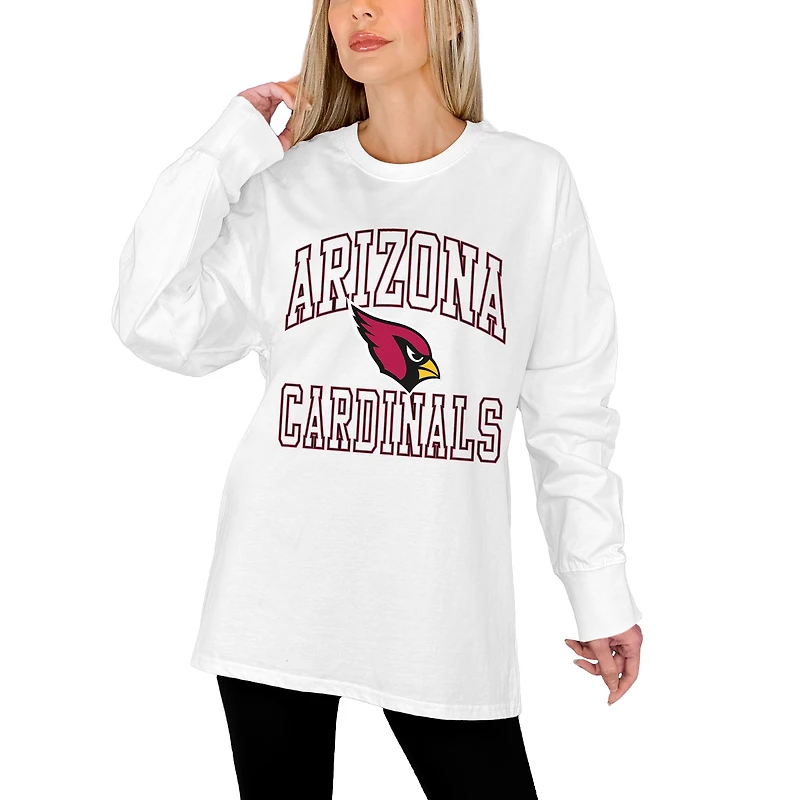 Women's Gameday Couture White Arizona Cardinals Mind Games Oversized Long Sleeve T-Shirt