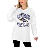 Women's Gameday Couture White Baltimore Ravens Mind Games Oversized Long Sleeve T-Shirt