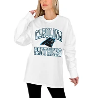 Women's Gameday Couture White Carolina Panthers Mind Games Oversized Long Sleeve T-Shirt