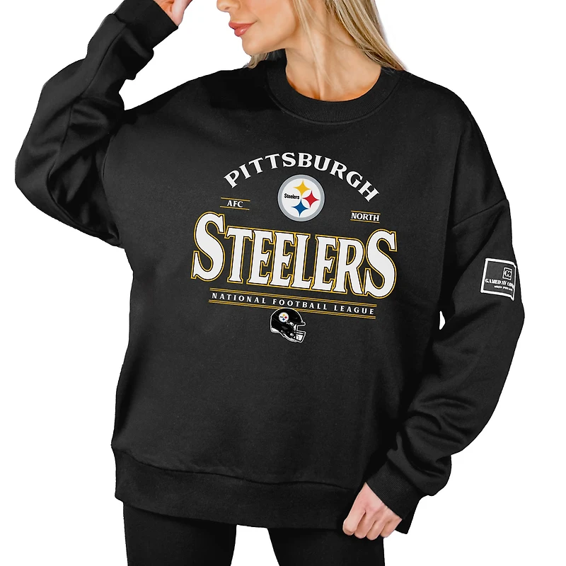 Women's Gameday Couture Black Pittsburgh Steelers Oversized Players Only Black Label Pullover Sweatshirt