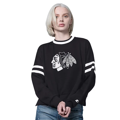 Women's Starter  Black Chicago Blackhawks Rally Fleece Cropped Sweatshirt