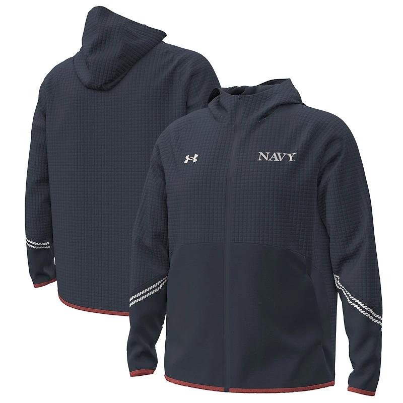 Men's Under Armour Navy Navy Midshipmen 250th Anniversary Uniform Sideline Collection Unstoppable Fleece Full-Zip Jacket
