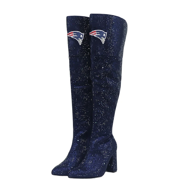 Women's Cuce Navy New England Patriots Team Color Crystal Over-The-Knee Boots