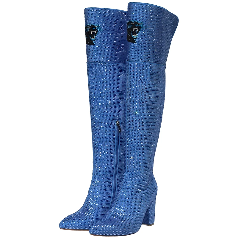 Women's Cuce Blue Carolina Panthers Team Color Crystal Over-The-Knee Boots