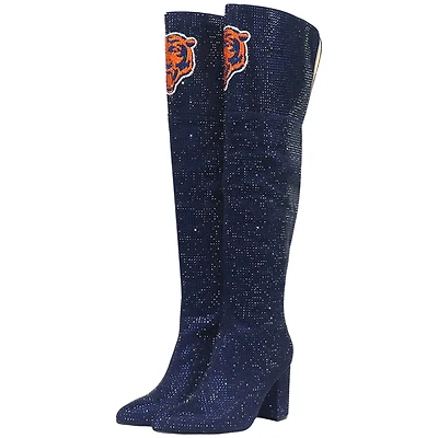 Women's Cuce  Navy Chicago Bears Team Color Crystal Over-The-Knee Boots