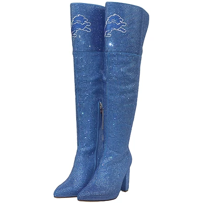 Women's Cuce  Blue Detroit Lions Team Color Crystal Over-The-Knee Boots