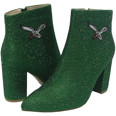 Women's Cuce Kelly Green Philadelphia Eagles Crystal Heel Booties