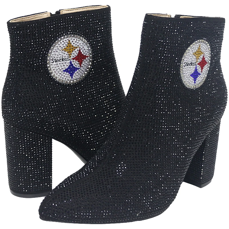 Women's Cuce Black Pittsburgh Steelers Crystal Heel Booties