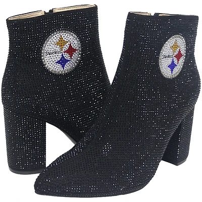 Women's Cuce Black Pittsburgh Steelers Crystal Heel Booties