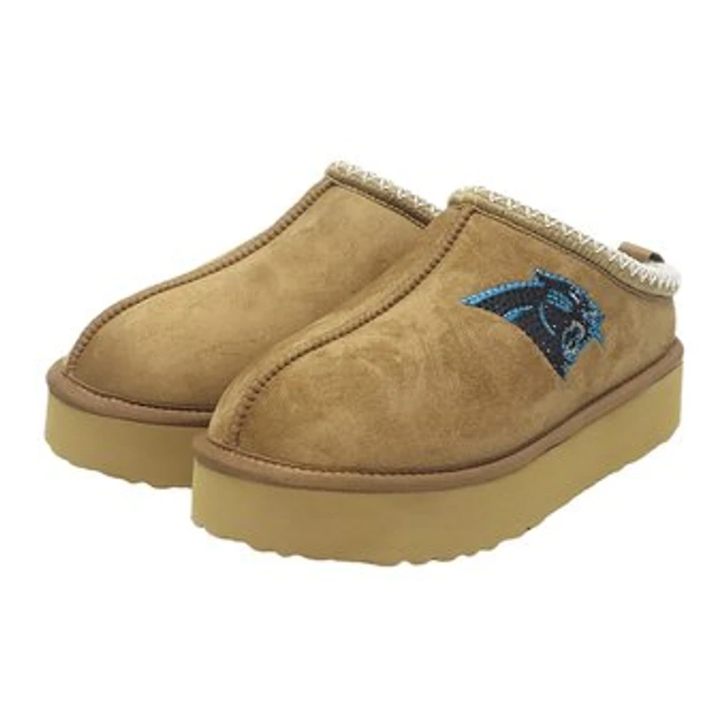 Women's Cuce Tan Carolina Panthers Chestnut Slip On Boots with Crystal Logo