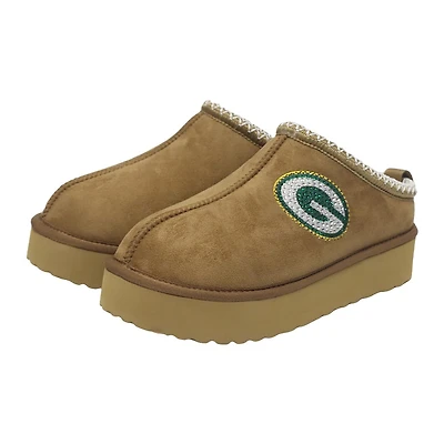 Women's Cuce  Tan Green Bay Packers Chestnut Slip On Boots with Crystal Logo