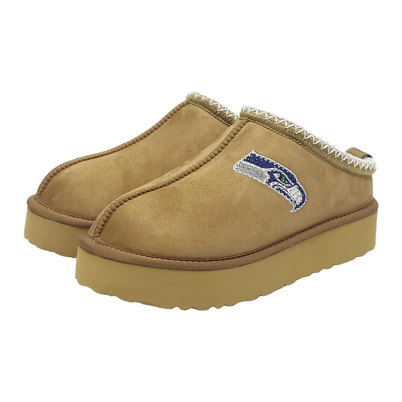 Women's Cuce  Tan Seattle Seahawks Chestnut Slip On Boots with Crystal Logo