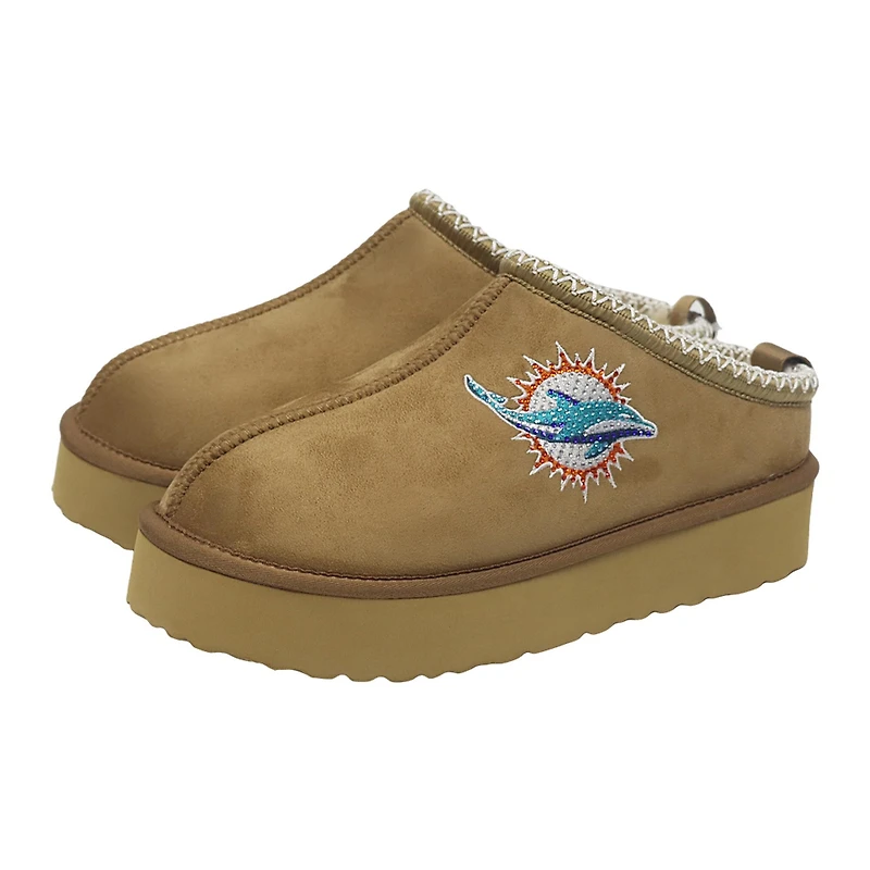 Women's Cuce  Tan Miami Dolphins Chestnut Slip On Boots with Crystal Logo