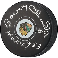 Bobby Hull Chicago Blackhawks Autographed Hockey Puck with Multiple Inscriptions