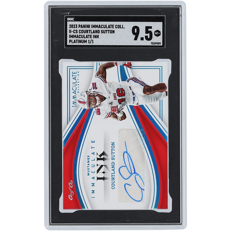 Cortland Sutton SMU Mustangs Autographed 2023 Panini Immaculate Collegiate Platinum #II-CS #1/1 SGC Authenticated 9.5 Card