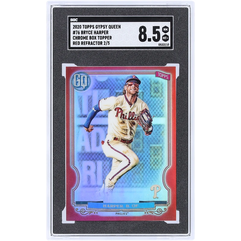 Bryce Harper Philadelphia Phillies 2020 Topps GQ Chrome Box Topper Red Refractor #76 #2/5 SGC Authenticated 8.5 Card
