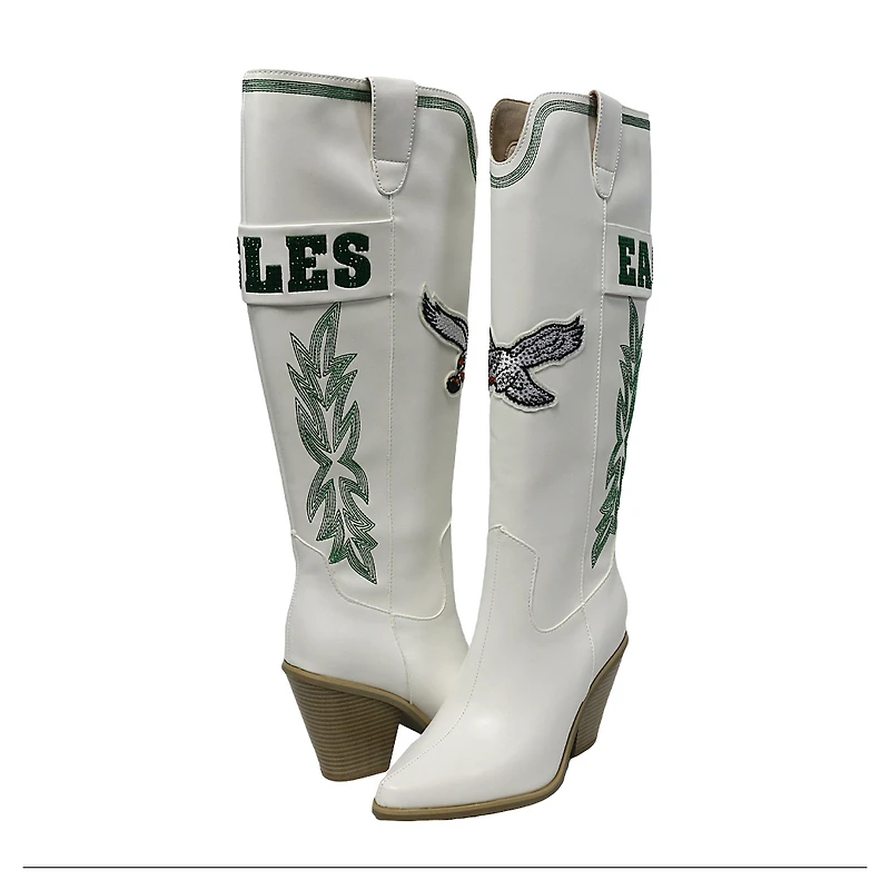 Women's Cuce  White Philadelphia Eagles Knee High Cowboy Boots