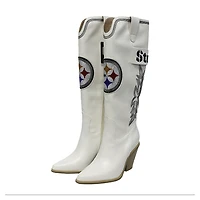 Women's Cuce  White Pittsburgh Steelers Knee High Cowboy Boots