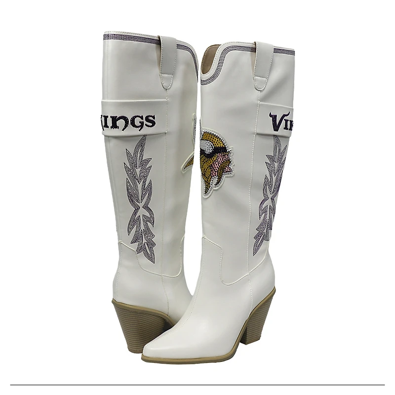 Women's Cuce  White Minnesota Vikings Knee High Cowboy Boots
