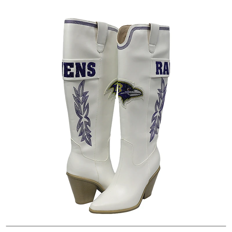 Women's Cuce  White Baltimore Ravens Knee High Cowboy Boots