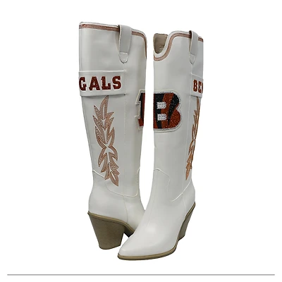 Women's Cuce  White Cincinnati Bengals Knee High Cowboy Boots
