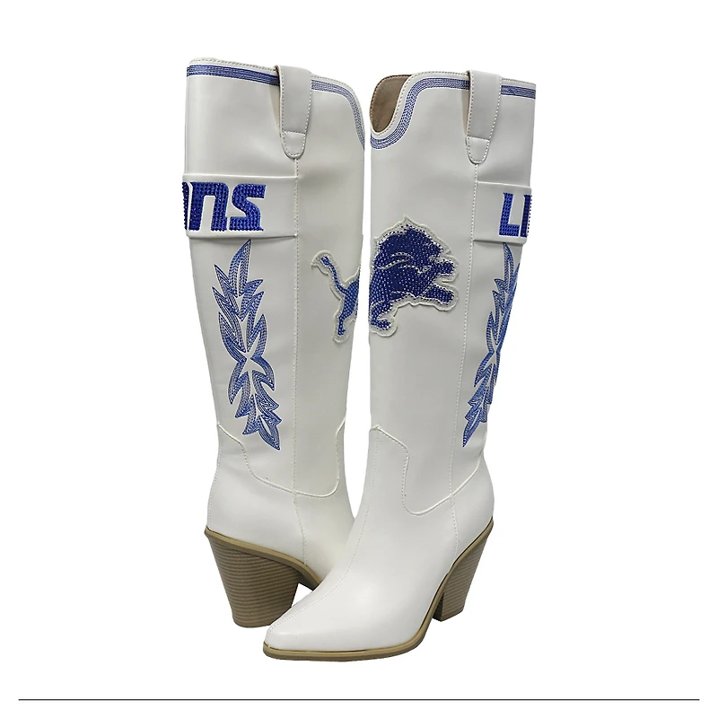 Women's Cuce  White Detroit Lions Knee High Cowboy Boots