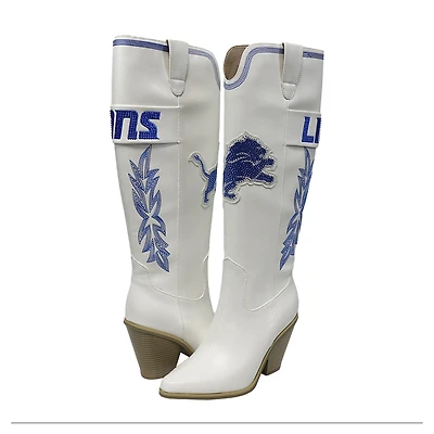 Women's Cuce  White Detroit Lions Knee High Cowboy Boots