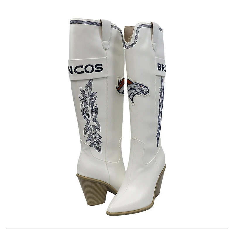 Women's Cuce White Denver Broncos Knee High Cowboy Boots
