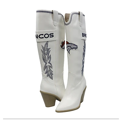 Women's Cuce  White Denver Broncos Knee High Cowboy Boots