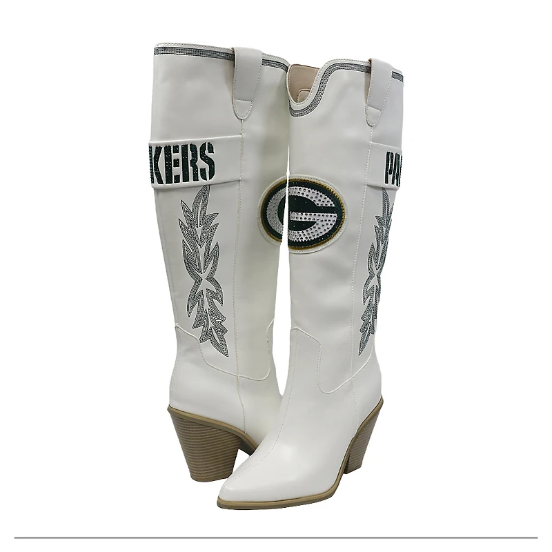 Women's Cuce  White Green Bay Packers Knee High Cowboy Boots
