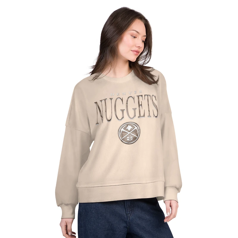 Women's G-III 4Her by Carl Banks Natural Denver Nuggets Oversized Vet II Sweatshirt