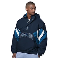 Men's Starter  Blue Minnesota Timberwolves The Line Up Oxford Crinkle Half-Zip Hooded Jacket