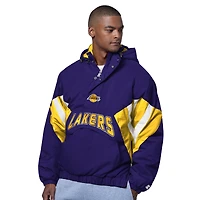 Men's Starter  Purple Los Angeles Lakers The Line Up Oxford Crinkle Half-Zip Hooded Jacket