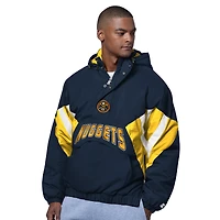 Men's Starter  Navy Denver Nuggets The Line Up Oxford Crinkle Half-Zip Hooded Jacket